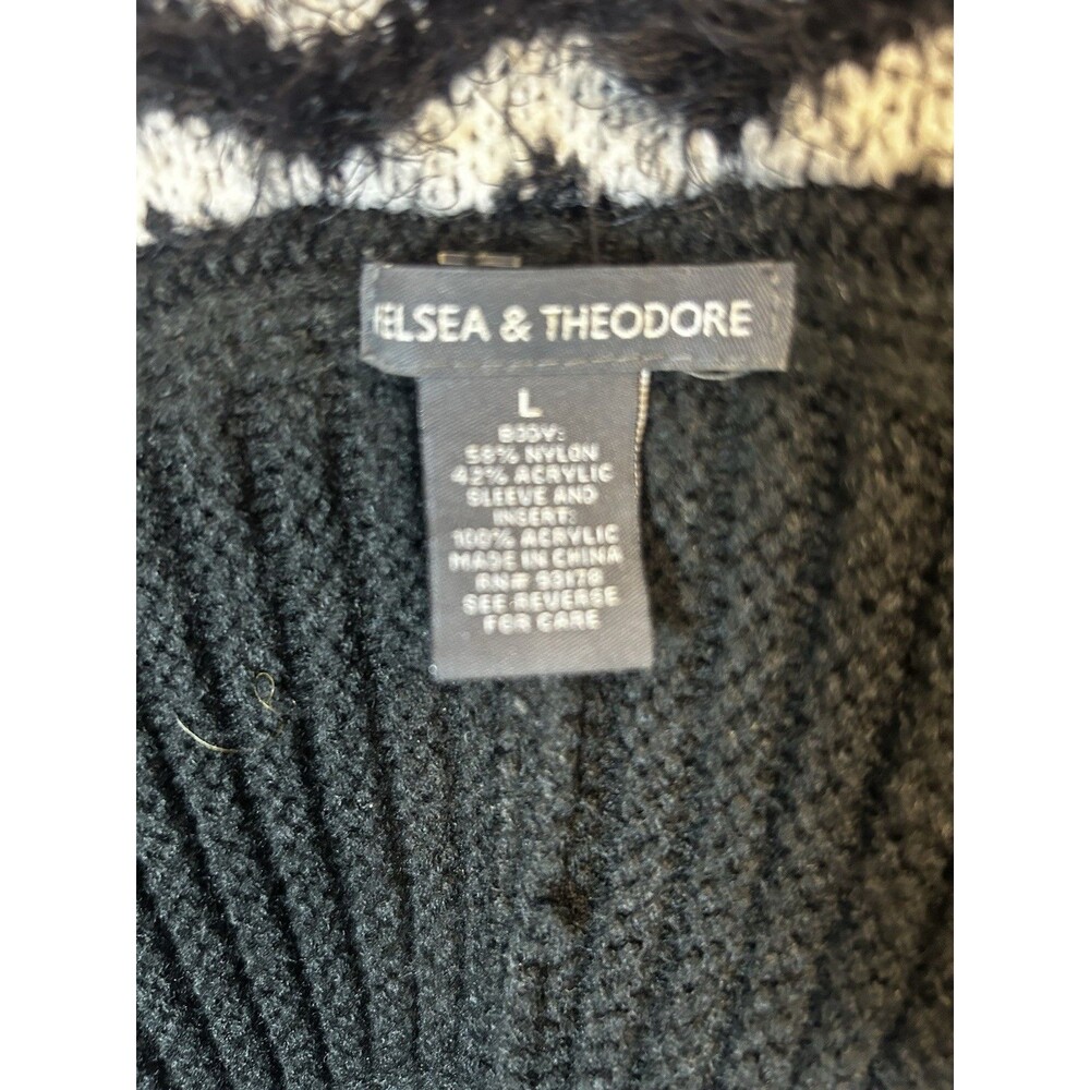 Elsea & Theodore Zebra Knit Cardigan Sweater Black White L Rose Brooch Chic Top - Picture 9 of 14
